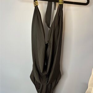 Bar III Black and Gold One-Piece Swimsuit with Hankerchief Neck